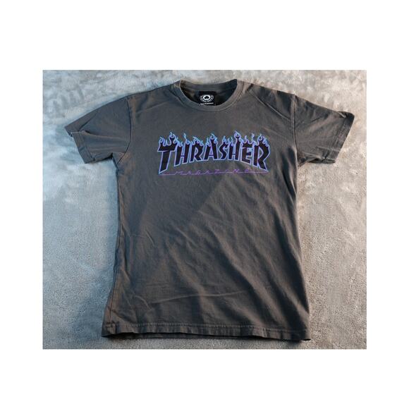 Thrasher Magazine Shirt Mens Medium Black Flame Logo Skateboarding Tee Skater - Picture 1 of 7
